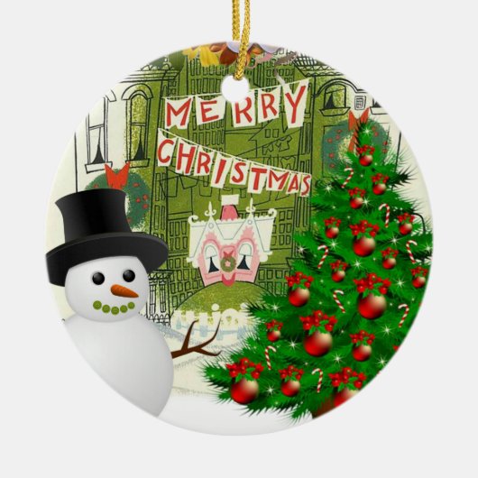 Weihnachtskalender, Schneemann Keramik Ornament (Vorne)