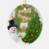 Weihnachtskalender, Schneemann Keramik Ornament (Links)