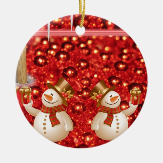 Weihnachtskalender, Schneemann Keramik Ornament (Vorne)