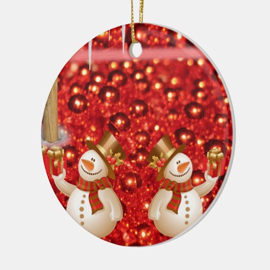 Weihnachtskalender, Schneemann Keramik Ornament (Links)