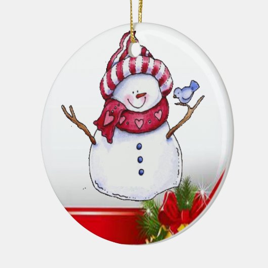Weihnachtskalender, Schneemann Keramik Ornament (Links)