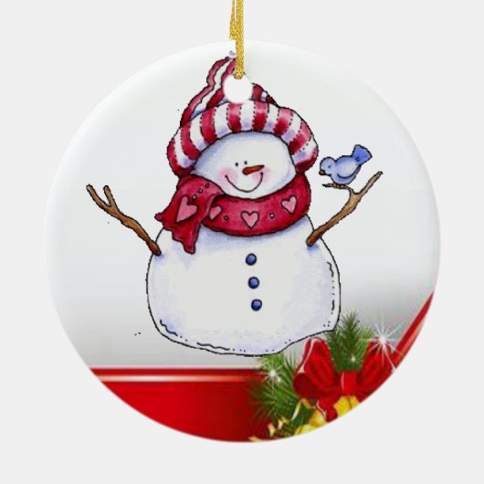 Weihnachtskalender, Schneemann Keramik Ornament (Hinten)