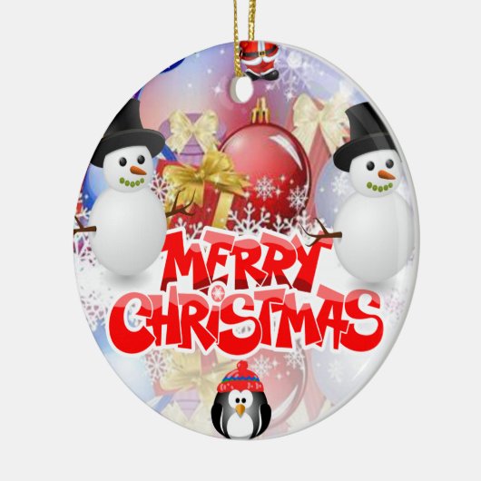 Weihnachtskalender, Schneemann Keramik Ornament (Links)