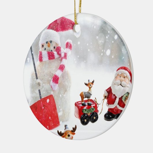 Weihnachtskalender, Schneemann Keramik Ornament (Links)