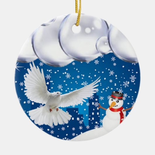 Weihnachtskalender, Schneemann Keramik Ornament (Vorne)