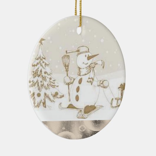 Weihnachtskalender, Schneemann Keramik Ornament (Rechts)