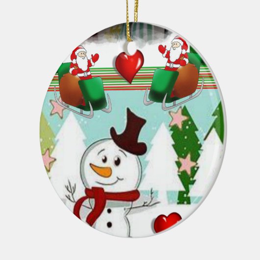 Weihnachtskalender, Schneemann Keramik Ornament (Links)