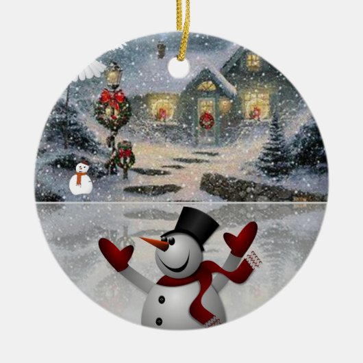 Weihnachtskalender, Schneemann Keramik Ornament (Vorne)