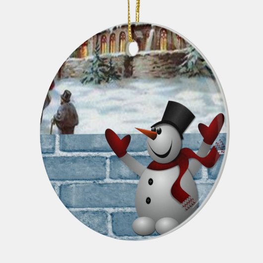 Weihnachtskalender, Schneemann Keramik Ornament (Links)