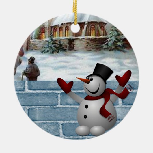 Weihnachtskalender, Schneemann Keramik Ornament (Hinten)