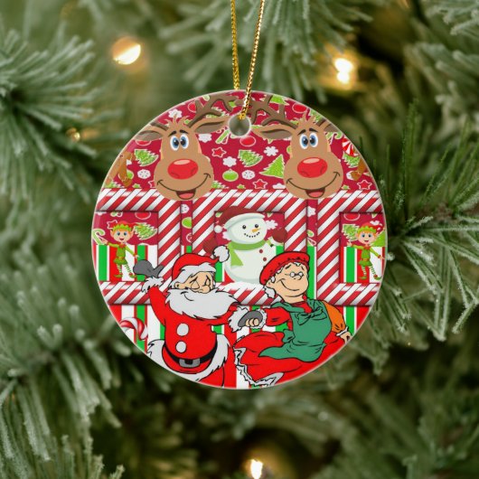 Weihnachtskalender, Schneemann-Rentierelf Keramik Ornament (Baum)