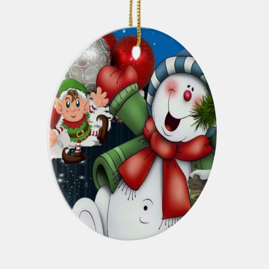 Weihnachtskalender, Snowman Elf Keramik Ornament (Rechts)