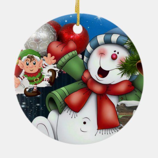 Weihnachtskalender, Snowman Elf Keramik Ornament (Hinten)