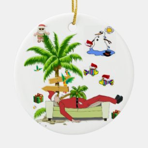 Weihnachtskalender, Sommer Beach Bum Santa Keramik Ornament