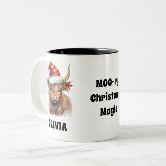 Weihnachtskalf Festlich Personalisiert Zweifarbige Tasse (Vorderseite Links)