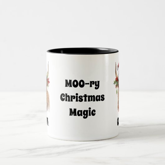Weihnachtskalf Festlich Personalisiert Zweifarbige Tasse (Mittel)