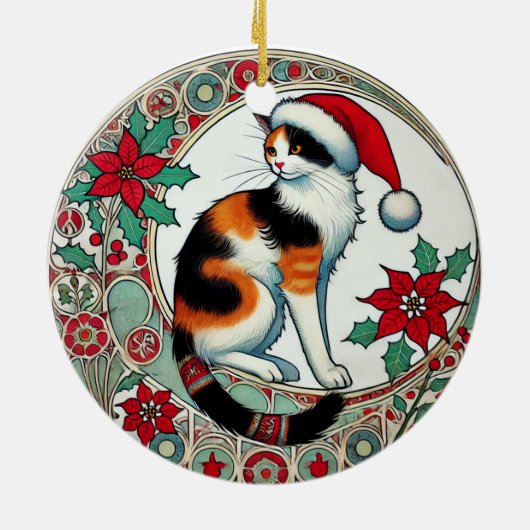Weihnachtskalico Cat Santa Keramik Ornament (Hinten)