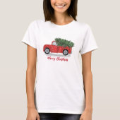 Weihnachtskalligrafie Rustikaler Rotlastwagen T-Shirt (Vorderseite)