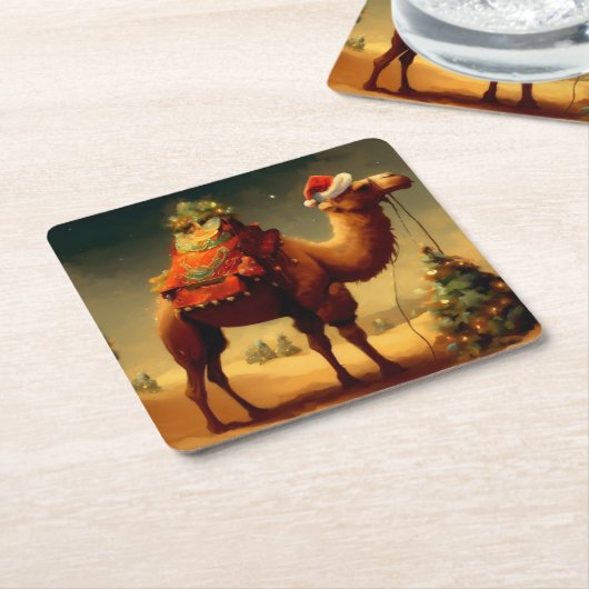 Weihnachtskamel 1 rechteckiger pappuntersetzer (angewinkelt)