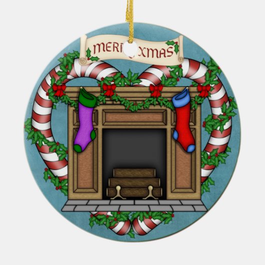 Weihnachtskamin Keramik Ornament (Hinten)