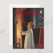 Weihnachtskamin, Strümpfe und Kind Feiertagspostkarte (Vorne/Hinten)