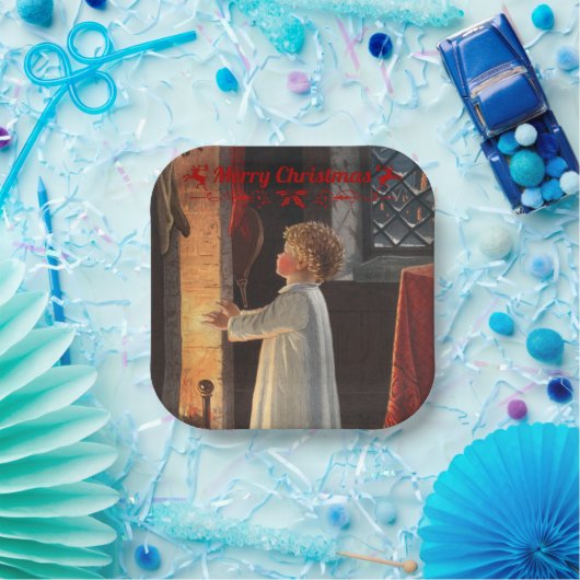 Weihnachtskamin, Strümpfe und Kind Pappteller (Party)