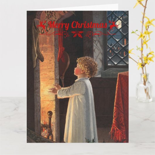 Weihnachtskamin, Strümpfe und Kinderurlaub Karte (Gelbe Blume)