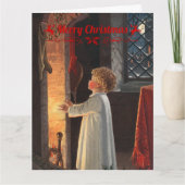Weihnachtskamin, Strümpfe und Kinderurlaub Karte (Vorderseite)