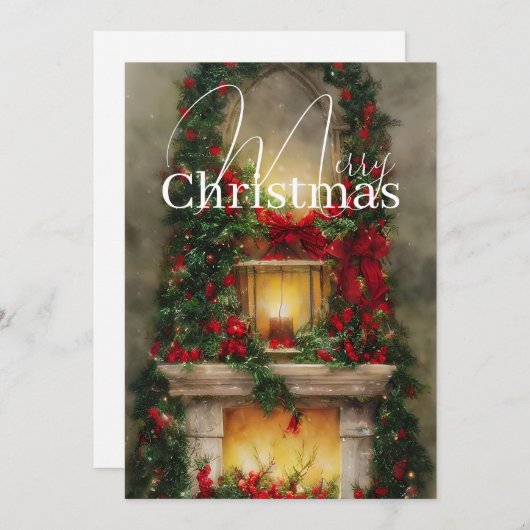 Weihnachtskaminbudget Feiertagskarte (Vorne/Hinten)