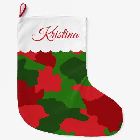 Weihnachtskamouflage Rote grüne Monogramm Name Großer Weihnachtsstrumpf (Vorderseite)