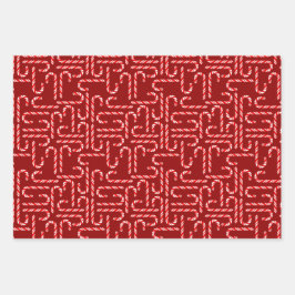 Weihnachtskanäle mit sinkendem Schnee auf Rot Geschenkpapier Set