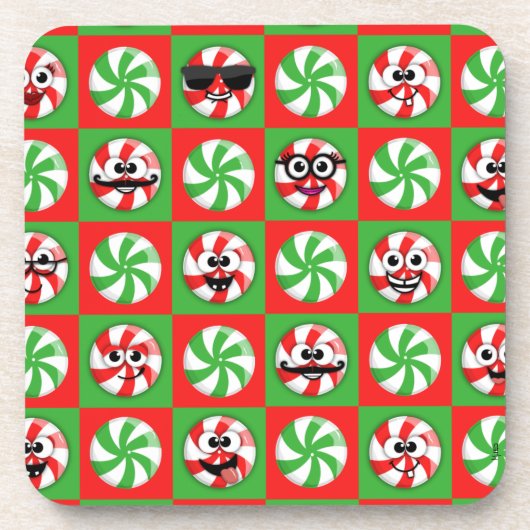 Weihnachtskandies Faces Getränkeuntersetzer (Vorderseite)