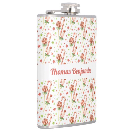 Weihnachtskandies Muster Personalisiert Flask Flachmann (Rechts)