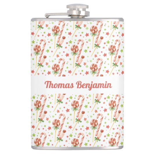 Weihnachtskandies Muster Personalisiert Flask Flachmann (Vorderseite)