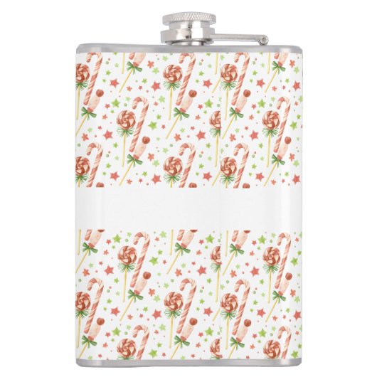 Weihnachtskandies Muster Personalisiert Flask Flachmann (Rückseite)