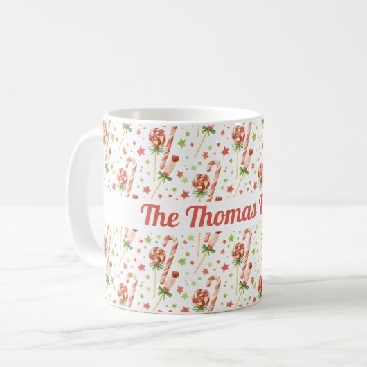 Weihnachtskandies Muster Personalisierte Kaffeemas Kaffeetasse (Vorderseite Links)