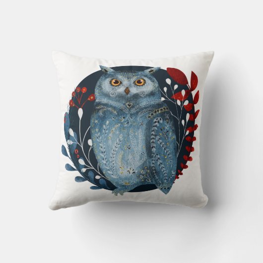 Weihnachtskandinavische Eule im Vintage-Stil Kissen (Rückseite)