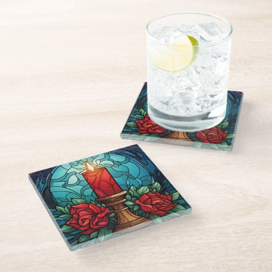 Weihnachtskandle Hartglas Glasuntersetzer (Schrägansicht)