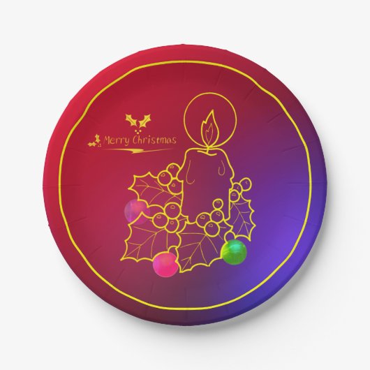 Weihnachtskandle Holly Line Zeichnend Red & Blue 7 Pappteller (Vorderseite)