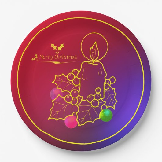 Weihnachtskandle Holly Line Zeichnend Red & Blue 9 Pappteller (Vorderseite)