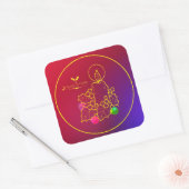 Weihnachtskandle Holly Line Zeichnend Red & Blue Quadratischer Aufkleber (Umschlag)