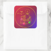 Weihnachtskandle Holly Line Zeichnend Red & Blue Quadratischer Aufkleber (Tasche)