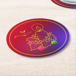 Weihnachtskandle Holly Line Zeichnend Red & Blue Runder Pappuntersetzer