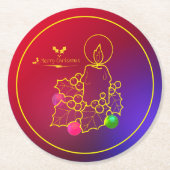 Weihnachtskandle Holly Line Zeichnend Red & Blue Runder Pappuntersetzer (Vorderseite)