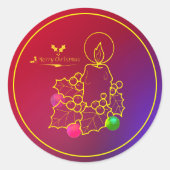 Weihnachtskandle Holly Line Zeichnend Red & Blue S Runder Aufkleber (Vorderseite)