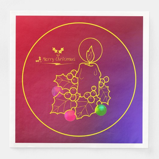 Weihnachtskandle Holly Line Zeichnend Red & Blue Serviette (Vorderseite)