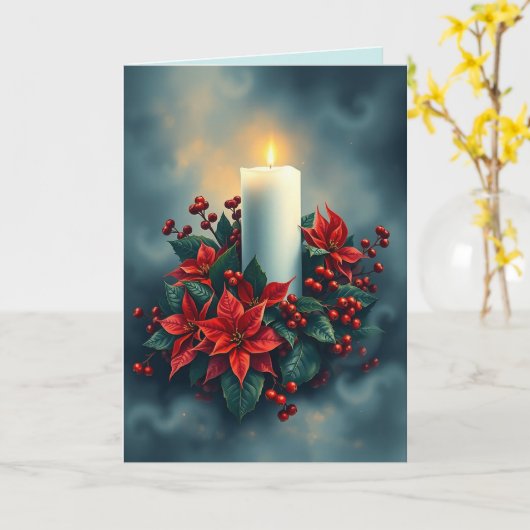Weihnachtskandle mit Poinsettias Karte (Gelbe Blume)