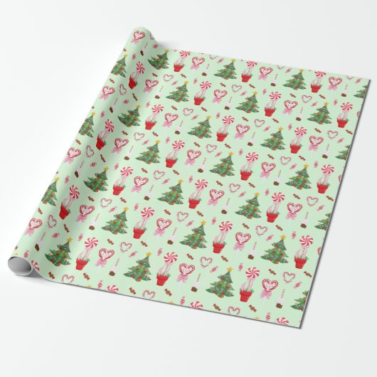 Weihnachtskandy Trees Pattern Geschenkpapier (Ungerollt)
