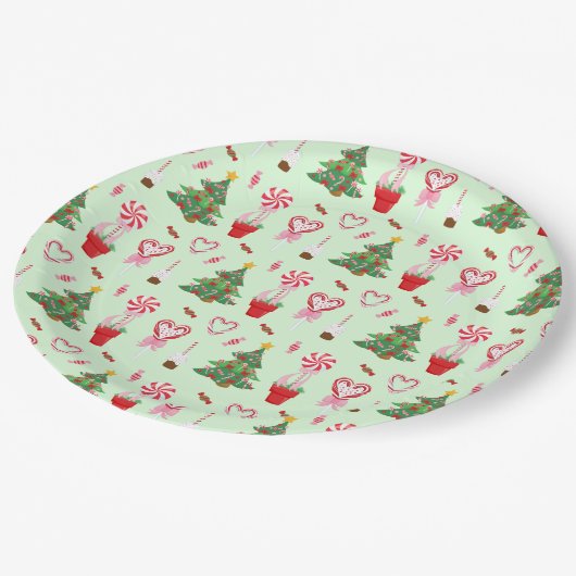 Weihnachtskandy Trees Pattern Pappteller (Schrägansicht)