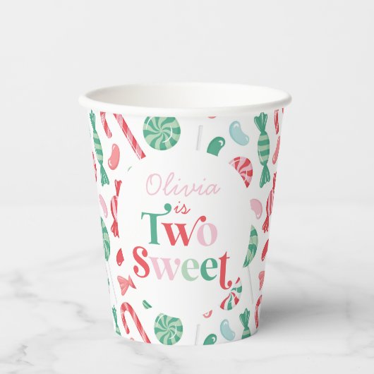 Weihnachtskandy Zwei süße 2. Geburtstag Pappbecher (Vorderseite)